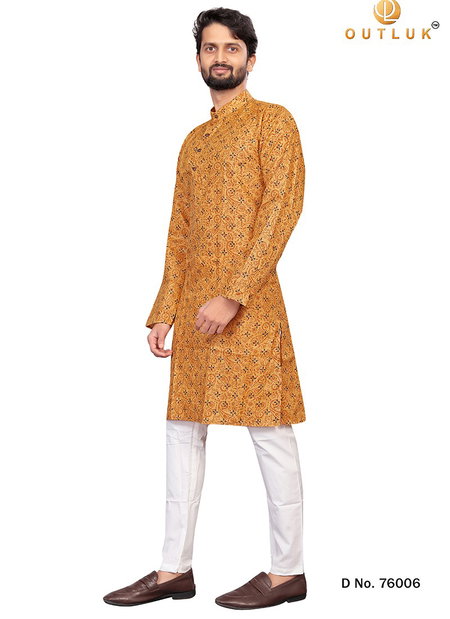 Mustard Colour Outluk Vol 76 Fancy Ethnic Wear Cotton Kurta With Pajama Collection 76006